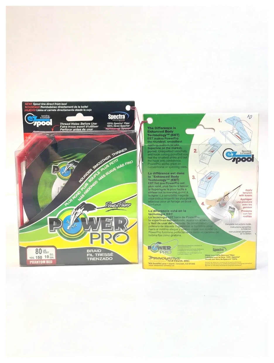 Caja de línea trenzada PowerPro Spectra 80 lb Phantom Red, frente y reverso