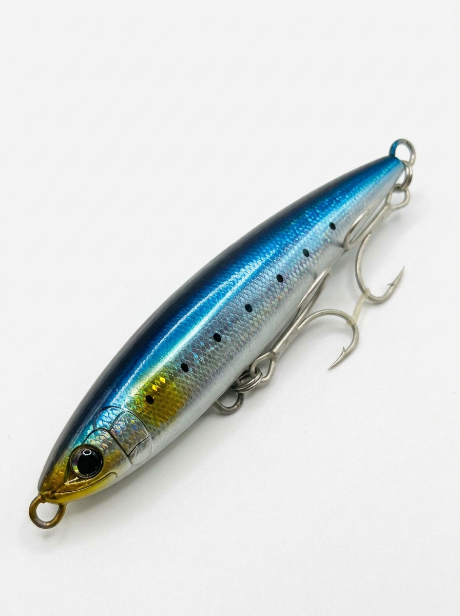 Señuelo stickbait ScaleBoot Sardine Ocea 35 g color sardina azul plateado sobre fondo blanco