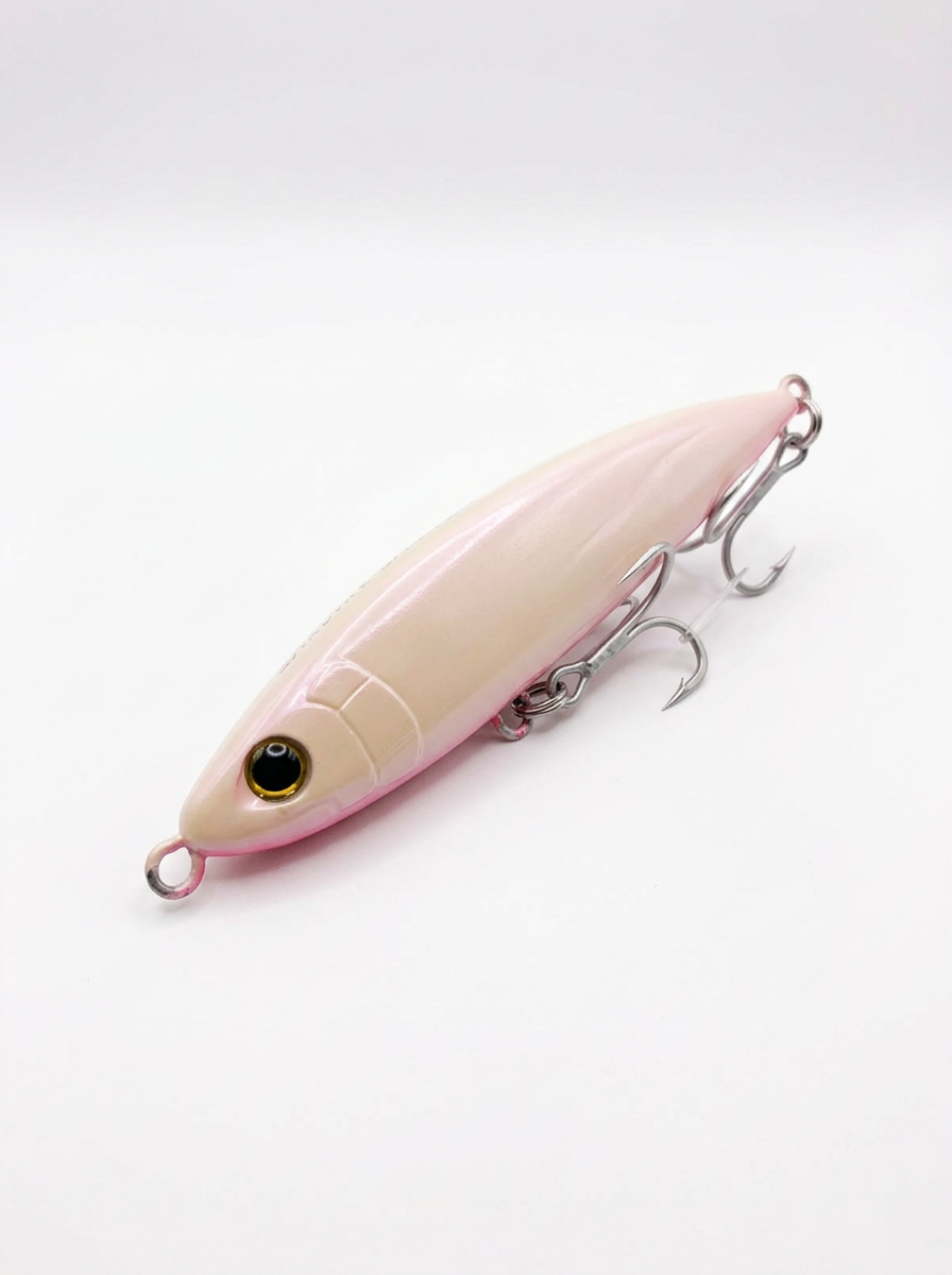 Señuelo stickbait Shimano Ocea Sardine Ball 150S color Bone Pink de 71 g sobre fondo blanco
