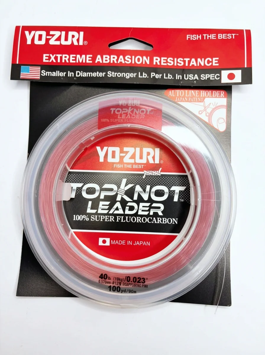 Líder de fluorocarbono Yo-Zuri TopKnot Leader 100% de 40 libras, carrete de 100 yardas color rosa discreta