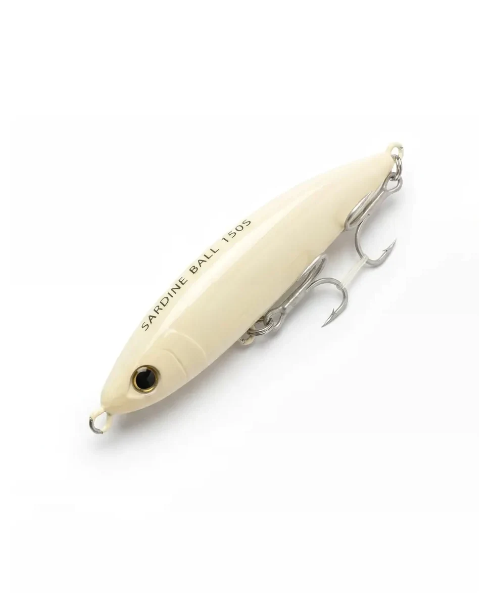Señuelo stickbait Shimano Ocea Sardine Ball 150S color Bone de 71 g sobre fondo blanco