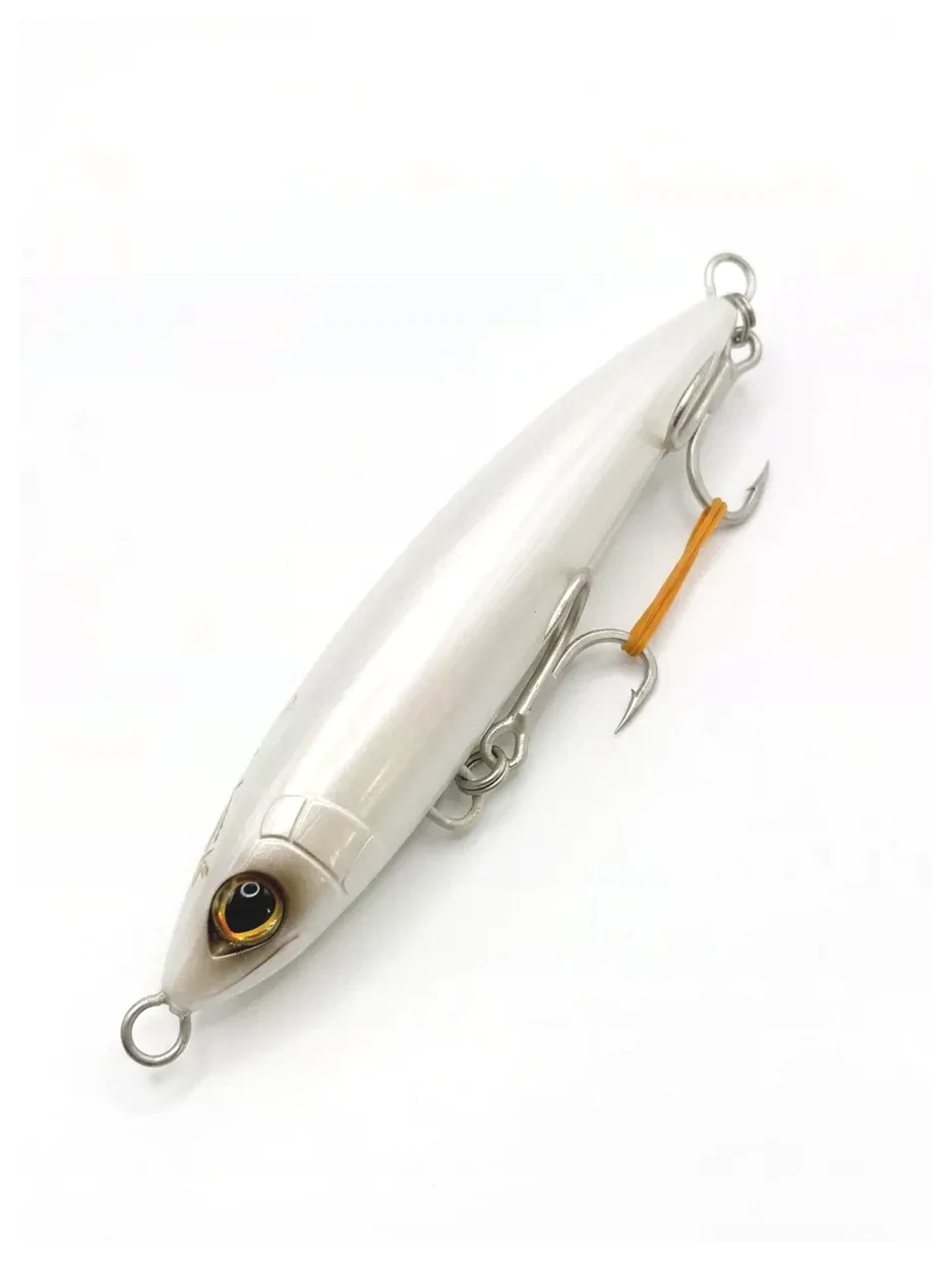 Señuelo CLR Bait Ocea Pencil Pearl White Flash Boost de 57 g, stickbait hundible blanco perla