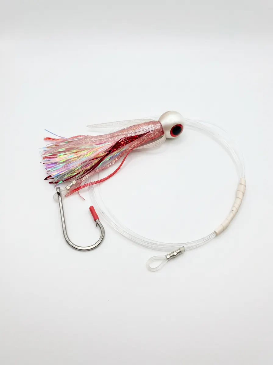 Señuelo de curricán Nash Performance Q Lure de 15 cm con falda rosa y plateada, líder de 150 lb y anzuelo tamaño 9