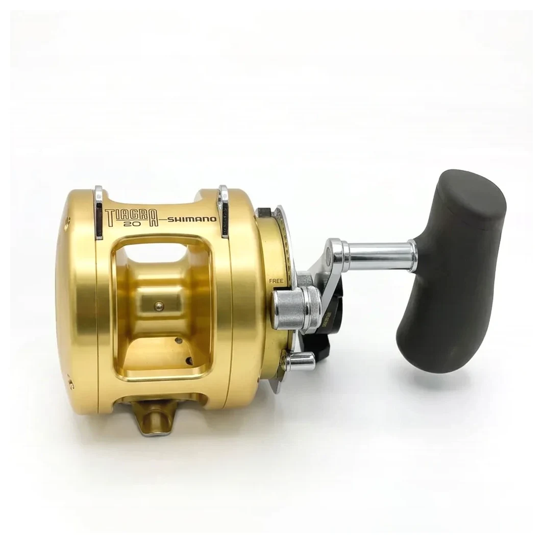 Carrete Shimano Tiagra TI20A dorado con freno de palanca