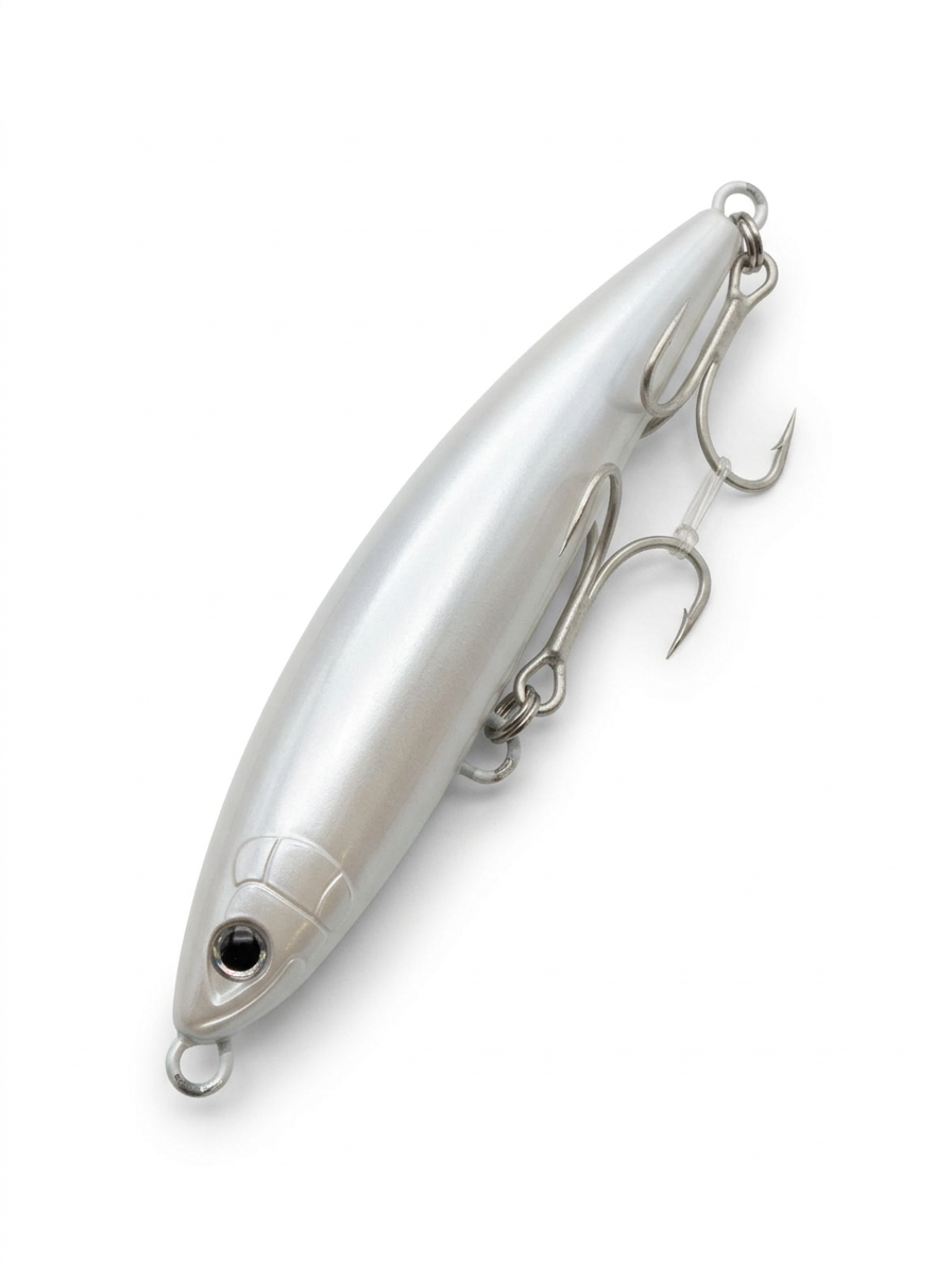 Señuelo stickbait ScaleBoot Pearl White Ocea de 35 g en color perla blanco