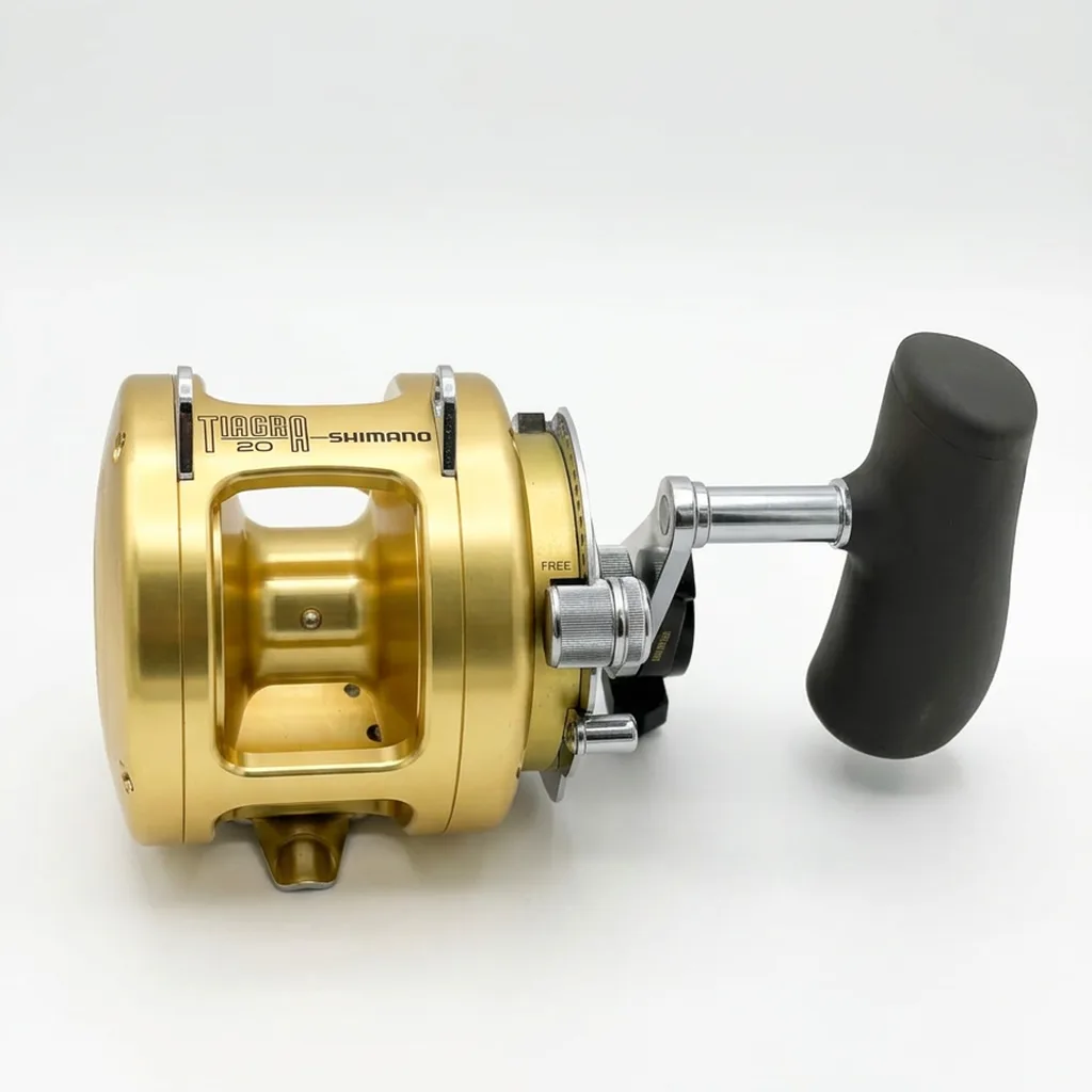 Carrete Shimano Tiagra TI20A dorado con freno de palanca