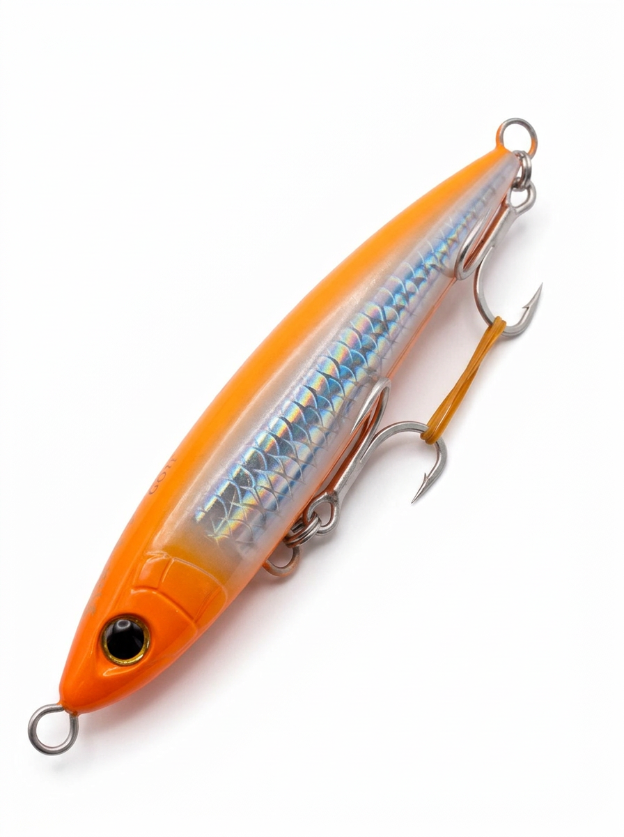 Señuelo CLR Bait Ocea Pencil A Orange Flash Boost de 57 g, stickbait hundible naranja