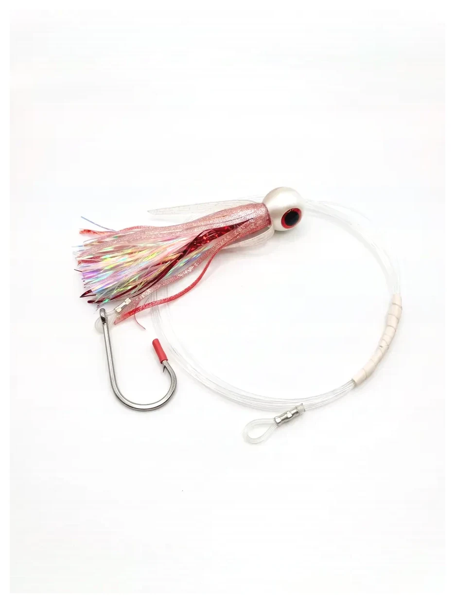 Señuelo de curricán Nash Performance Q Lure de 15 cm con falda rosa y plateada, líder de 150 lb y anzuelo tamaño 9