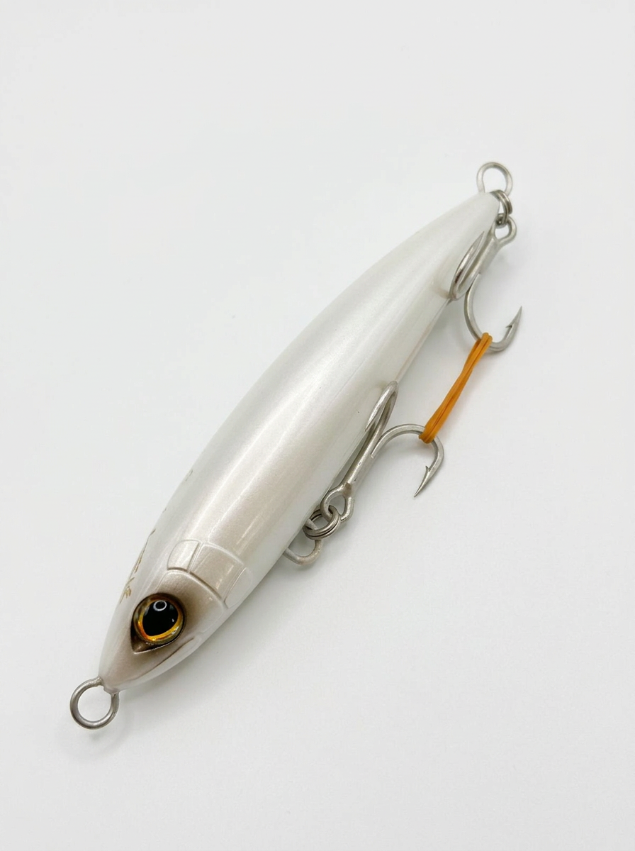 Señuelo CLR Bait Ocea Pencil Pearl White Flash Boost de 57 g, stickbait hundible blanco perla