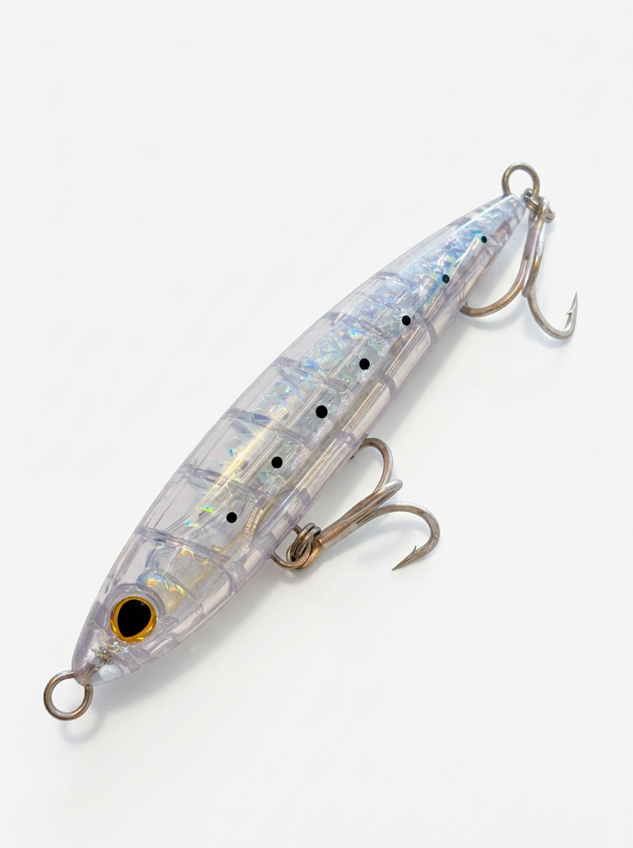 Señuelo CLR Bait Ocea Pencil Bettyu Hiramasa Flash Boost de 57 g, stickbait hundible translúcido