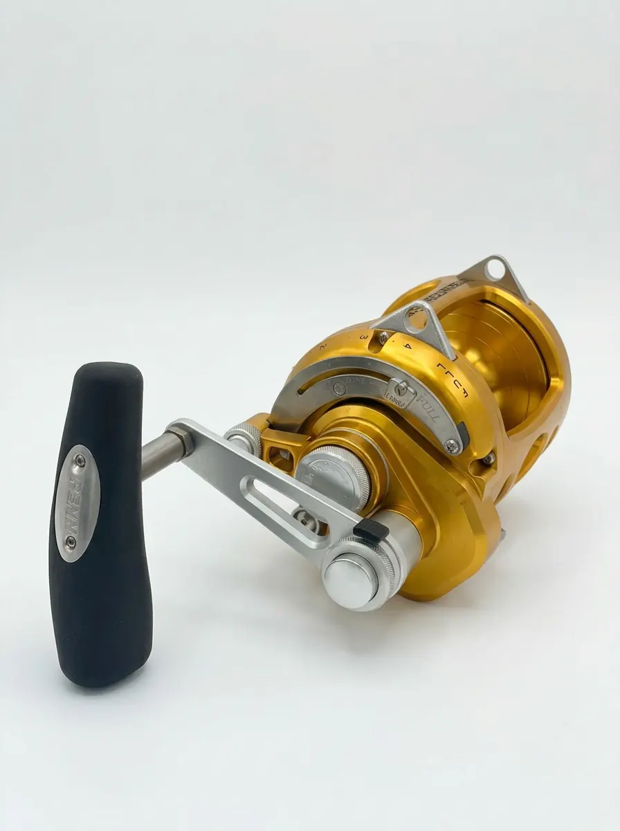Carrete Penn International VI 30VISW dorado con manivela plateada