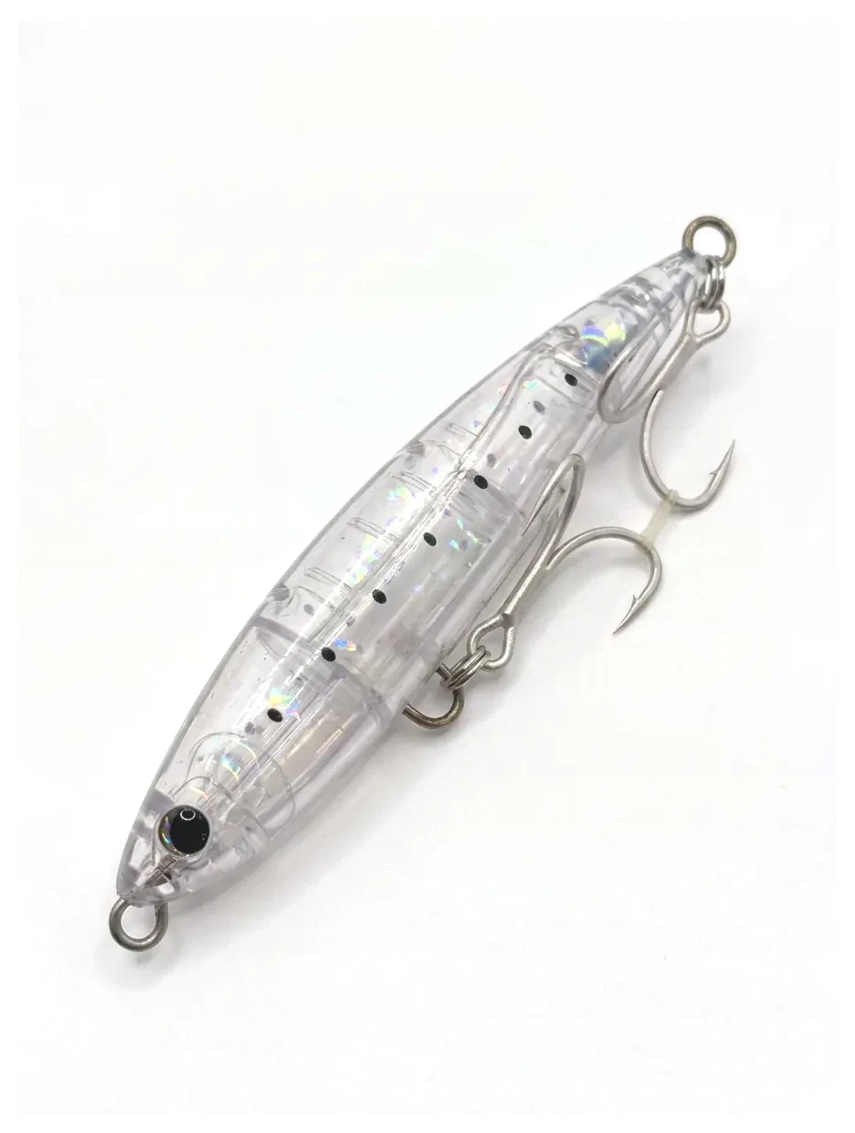 Señuelo stickbait ScaleBoot CLR Bait Ocea 35 g translúcido sobre fondo blanco